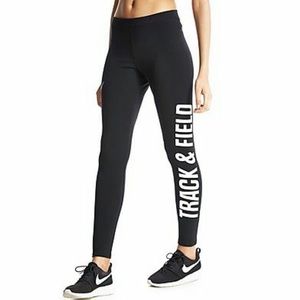Nike Black Leggings with White Side 'TRACK & FIELD' Print